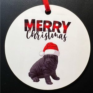 Shar-pei Black Dog Merry Christmas Round Christmas Ornament New